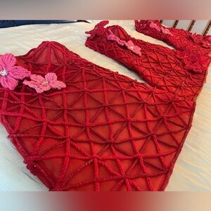 DEZJI Fitted Beaded Flower Accent Dress THREE DRESSES